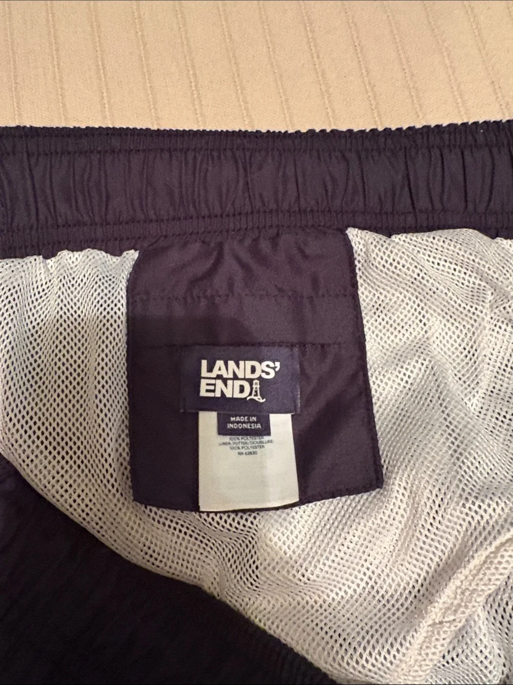 Lands' End Navy Quick-Dry Swim Trunks with Drawstring XL 6” inseam